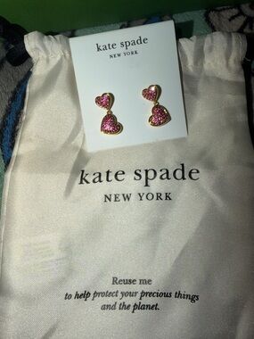 kate spade Gold-tone red double heart earrings *nwt
